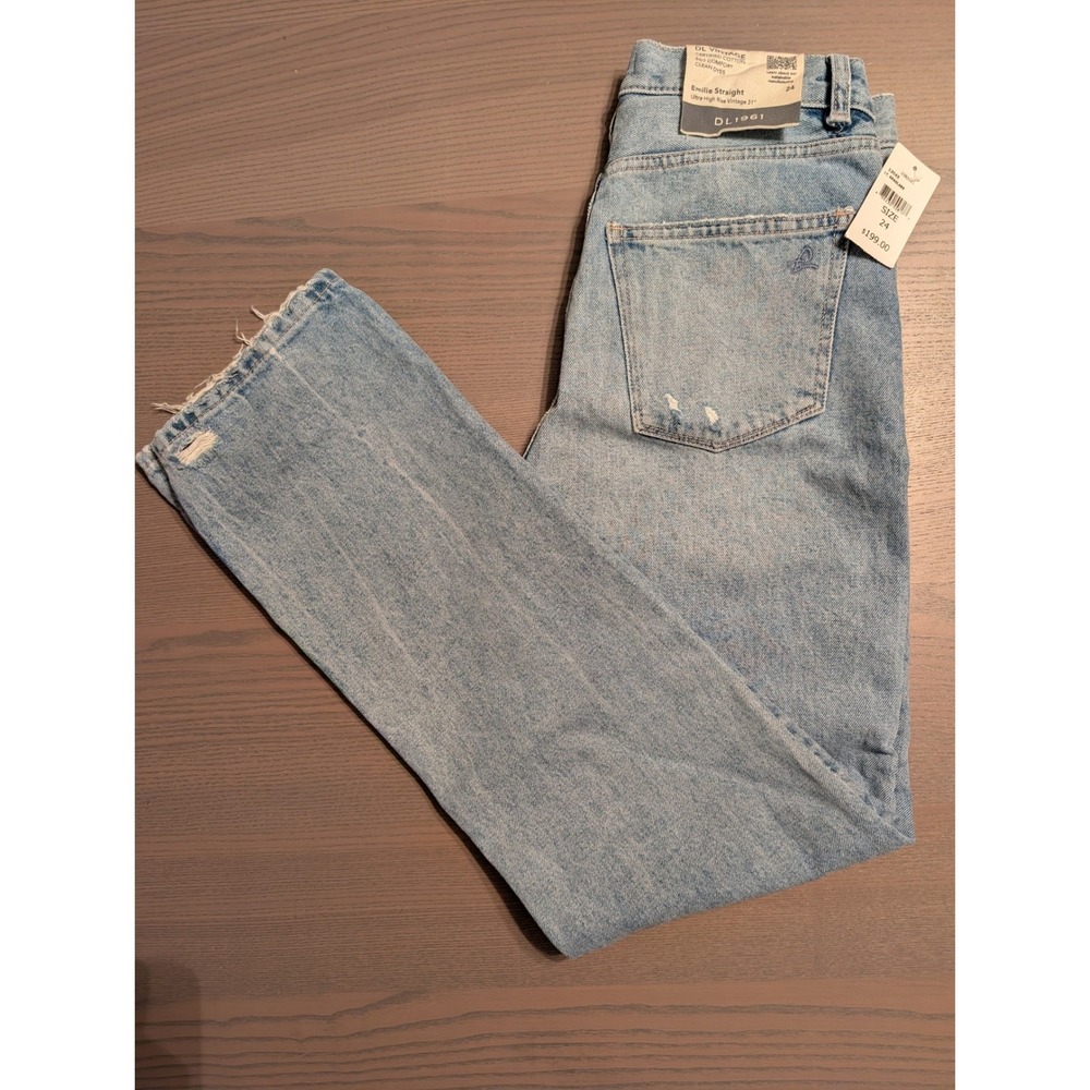 DL1961 Emilie Straight Ultra High Rise Vintage Jeans LT Seaglass 13045 Size 24